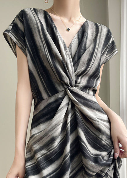 Fine Black Asymmetrical Striped Silk Dress Summer YY013 OL-SDL2408-16