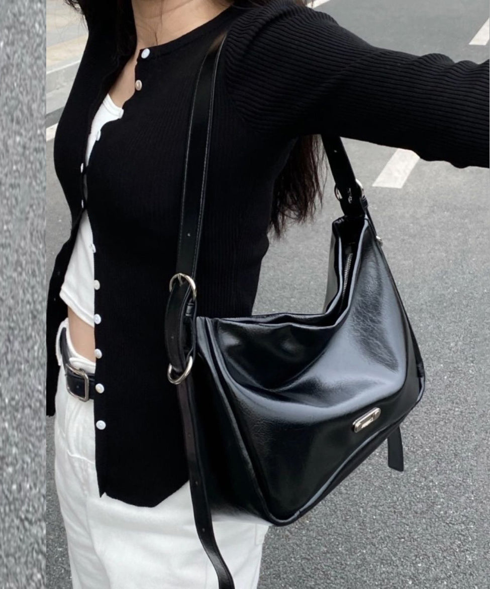 Fine Black Canvas Patchwork Faux Leather Messenger Bag UU1086 Bag-BGS240527