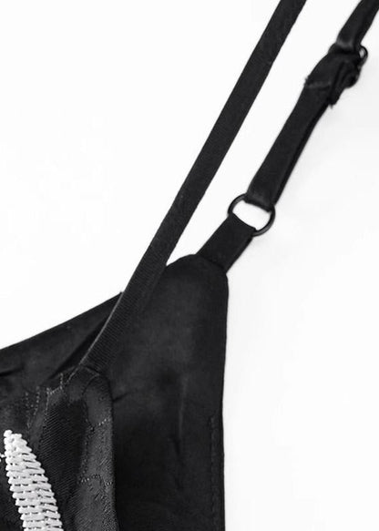 Strap Summer Spaghetti Vests Fine Silk Embroidered Black FashionChic