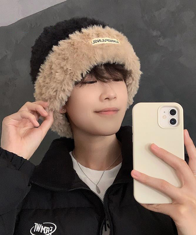 Fine Black Faux Fur Patchwork Men Knit Bonnie Hat RJ021 ABC