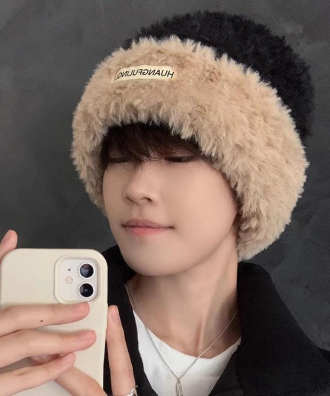 Fine Black Faux Fur Patchwork Men Knit Bonnie Hat RJ021 ABC