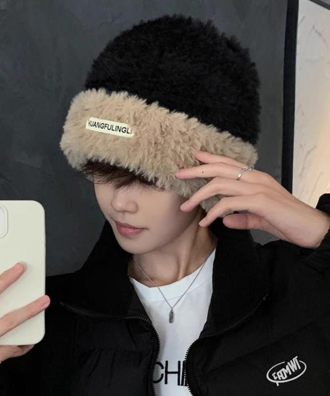 Fine Black Faux Fur Patchwork Men Knit Bonnie Hat RJ021 ABC