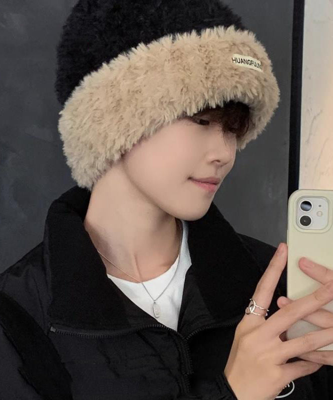 Fine Black Faux Fur Patchwork Men Knit Bonnie Hat RJ021 ABC