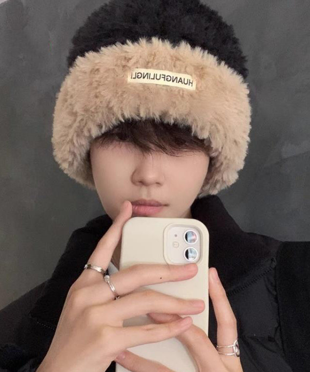 Fine Black Faux Fur Patchwork Men Knit Bonnie Hat RJ021 ABC