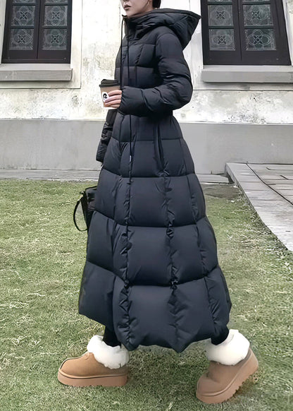 Fine Black Hooded Pockets Slim Fit Duck Down Parkaer Winter TD043