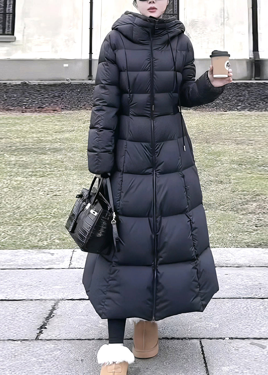 Fine Black Hooded Pockets Slim Fit Duck Down Parkaer Winter TD043