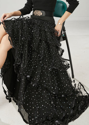 Fine Black Layered Ruffles Tulle Holiday Skirt Spring YU1011 Ada Fashion