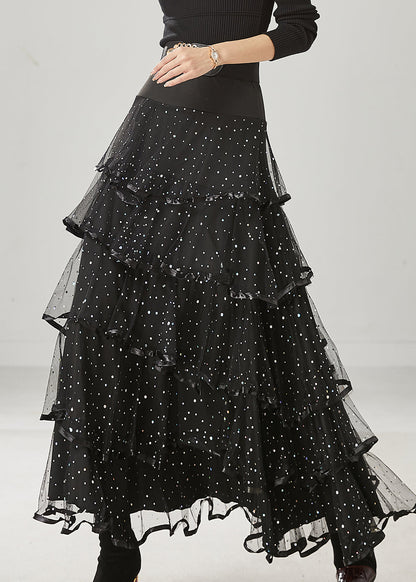 Fine Black Layered Ruffles Tulle Holiday Skirt Spring YU1011 Ada Fashion