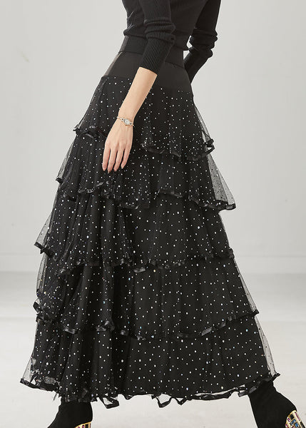 Fine Black Layered Ruffles Tulle Holiday Skirt Spring YU1011 Ada Fashion