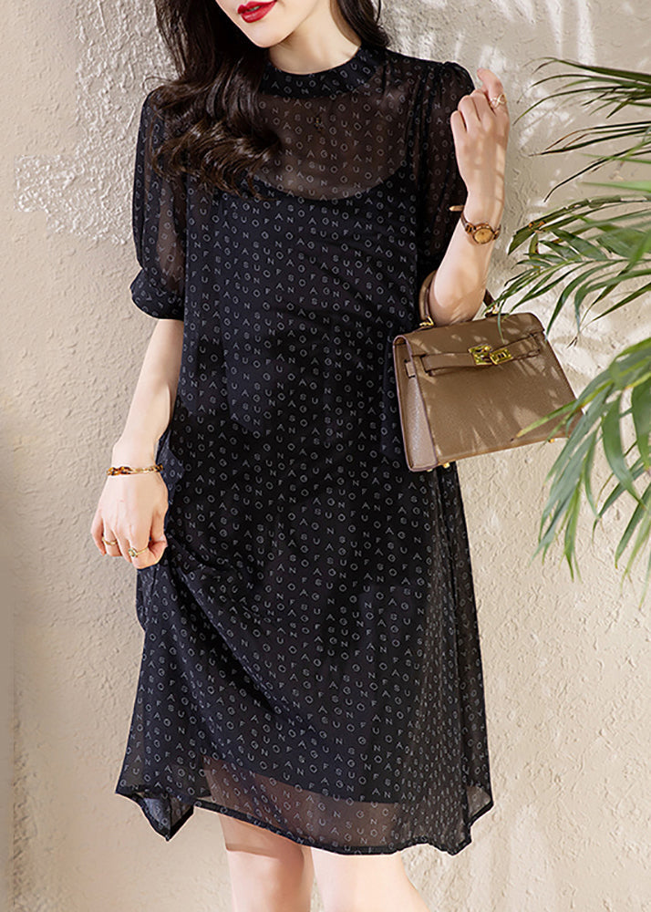 Fine Black Letter Print Chiffon Dress Two Pieces Set Summer YY027 OL-TPIEC2408-16