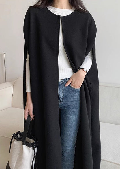 Fine Black O Neck Woolen Coats Cloak Sleeves WO026 HS-CTS241109