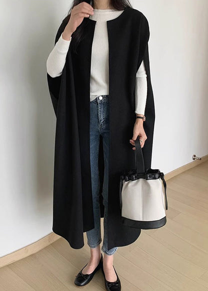 Fine Black O Neck Woolen Coats Cloak Sleeves WO026 HS-CTS241109