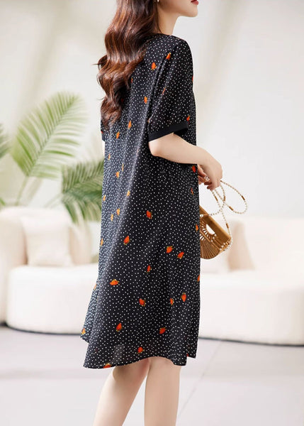 Fine Black Peter Pan Collar Dot Print Chiffon Maxi Dresses Short Sleeve WW041 OL-SDL240812
