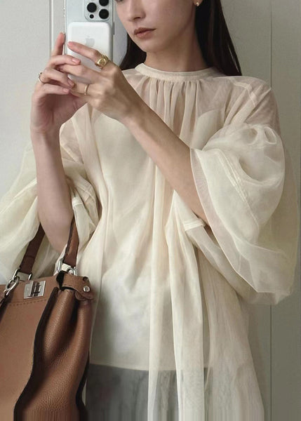 Fine Puff Sheer Tops Tulle Summer Black Sleeve FashionChic