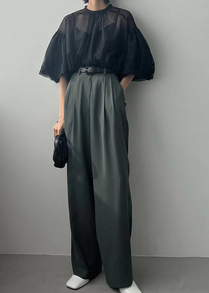 Fine Puff Sheer Tops Tulle Summer Black Sleeve FashionChic