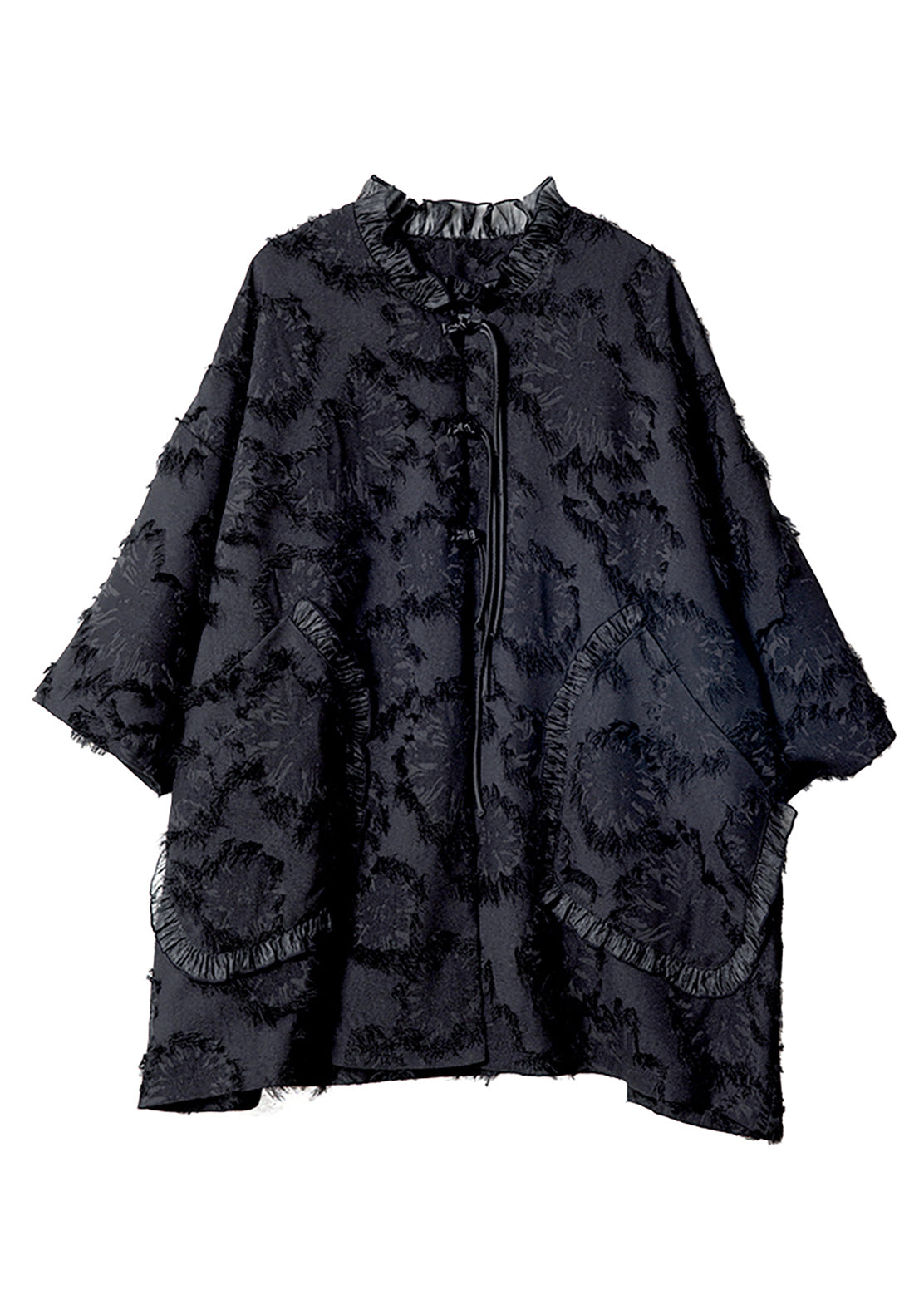 Spring Fine Patchwork Ruffled Black Button Coat FashionChic