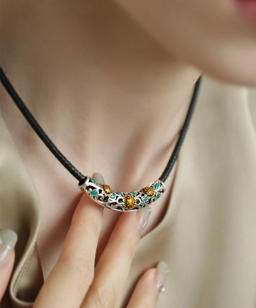 Fine Black Sterling Silver Crystal Sunflower Choker KX1031 Ada Fashion