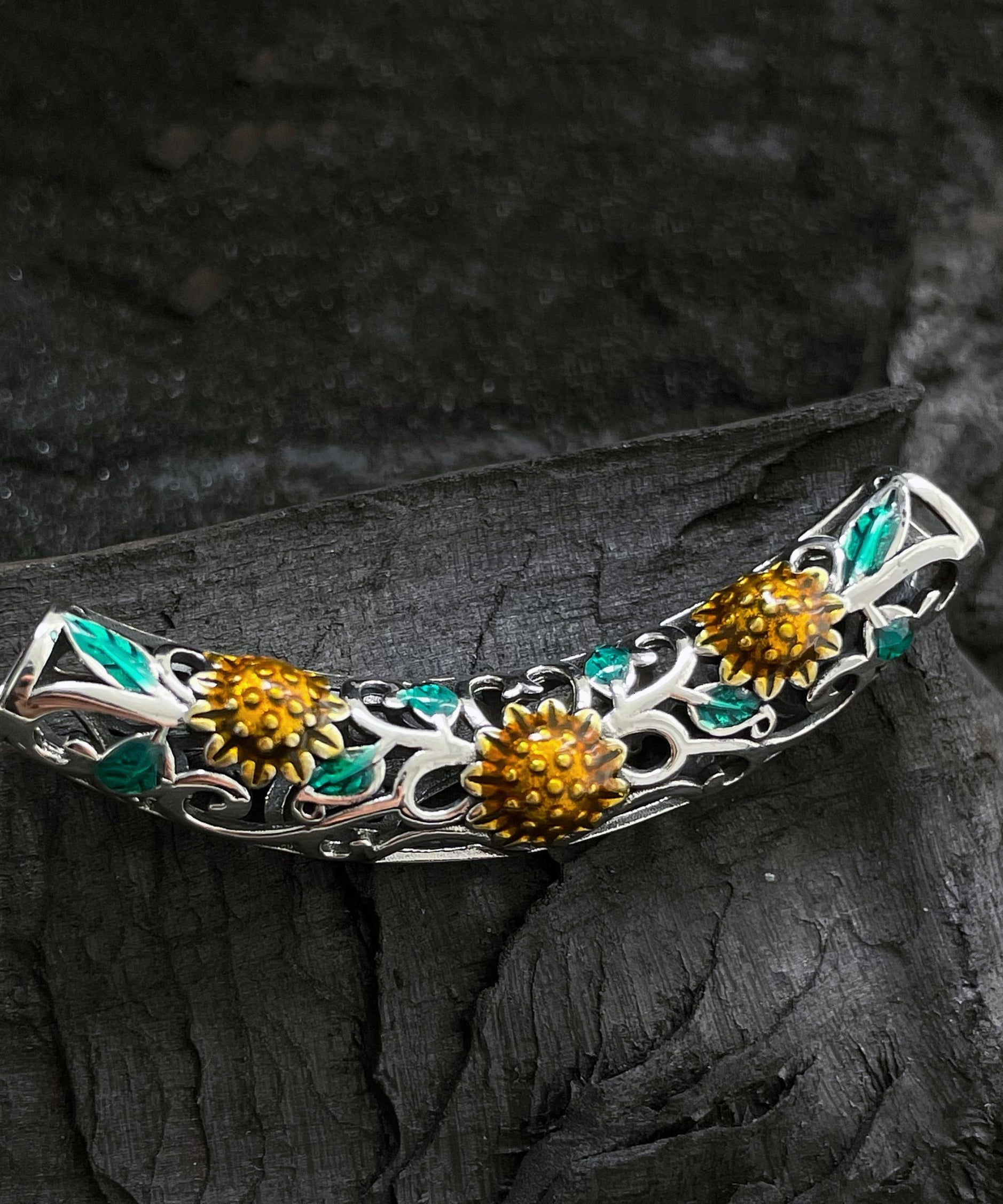Fine Black Sterling Silver Crystal Sunflower Choker KX1031 Ada Fashion
