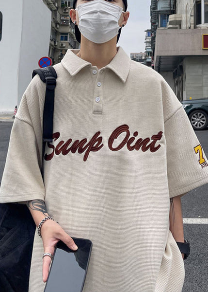 Blackish Fine Shirts Summer Letter Green Cotton Button Men Polo FashionChic