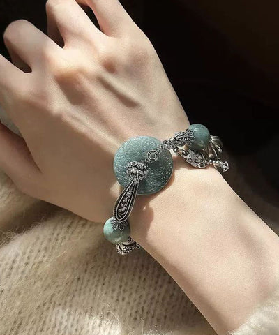 Fine Green Blackish Ping Silver Charm Sterling Jade Buckle FashionChic