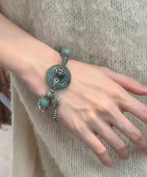 Fine Green Blackish Ping Silver Charm Sterling Jade Buckle FashionChic