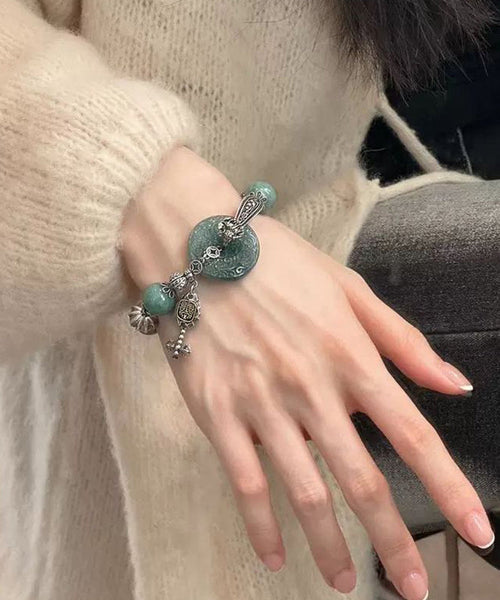 Fine Green Blackish Ping Silver Charm Sterling Jade Buckle FashionChic