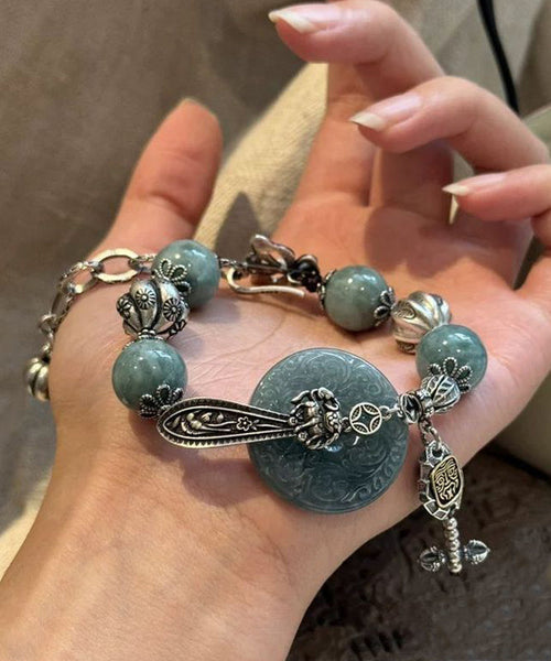 Fine Green Blackish Ping Silver Charm Sterling Jade Buckle FashionChic