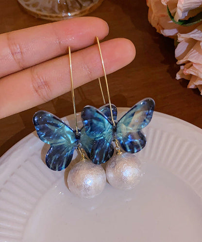 Fine Blue Acrylic Pearl Butterfly Drop Earrings PO076 JEW-EAR240729