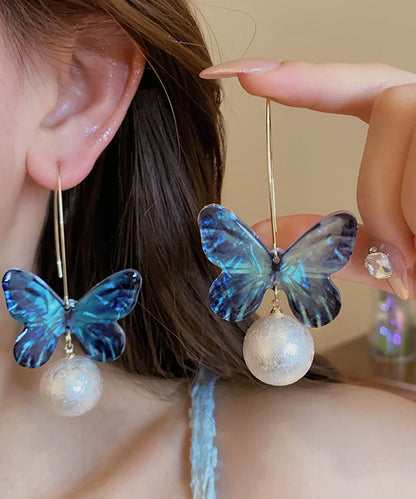 Fine Blue Acrylic Pearl Butterfly Drop Earrings PO076 JEW-EAR240729