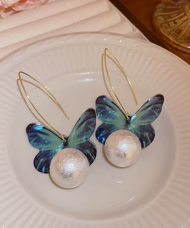 Fine Blue Acrylic Pearl Butterfly Drop Earrings PO076 JEW-EAR240729