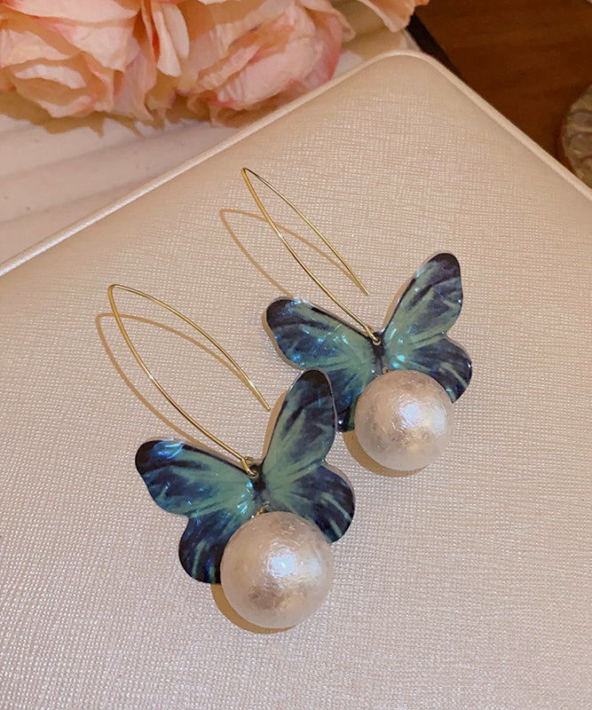 Fine Blue Acrylic Pearl Butterfly Drop Earrings PO076 JEW-EAR240729