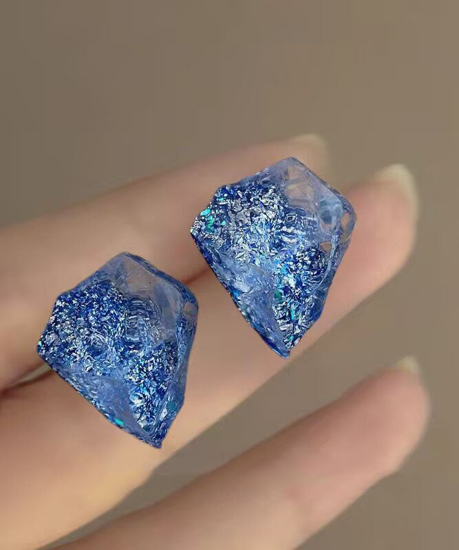 Crystal Asymmetrical Fine Stud Earrings Blue Alloy FashionChic