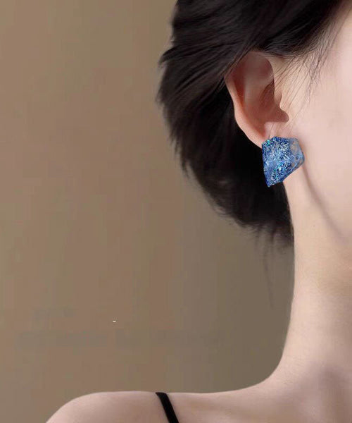 Crystal Asymmetrical Fine Stud Earrings Blue Alloy FashionChic