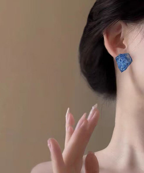Crystal Asymmetrical Fine Stud Earrings Blue Alloy FashionChic