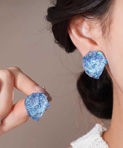 Crystal Asymmetrical Fine Stud Earrings Blue Alloy FashionChic