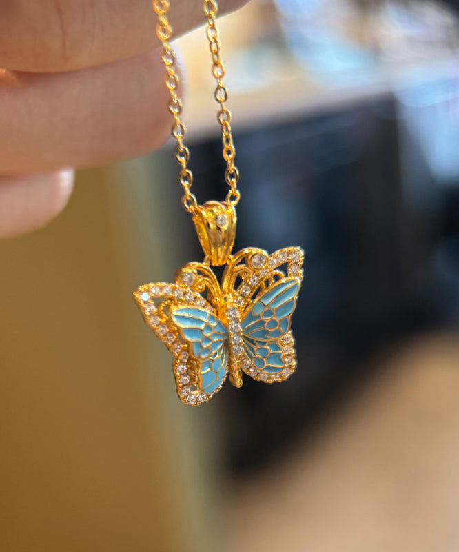 Fine Blue Ancient Dharma Gold Zircon Butterfly Pendant Necklace AC1076 Genistyle Shop