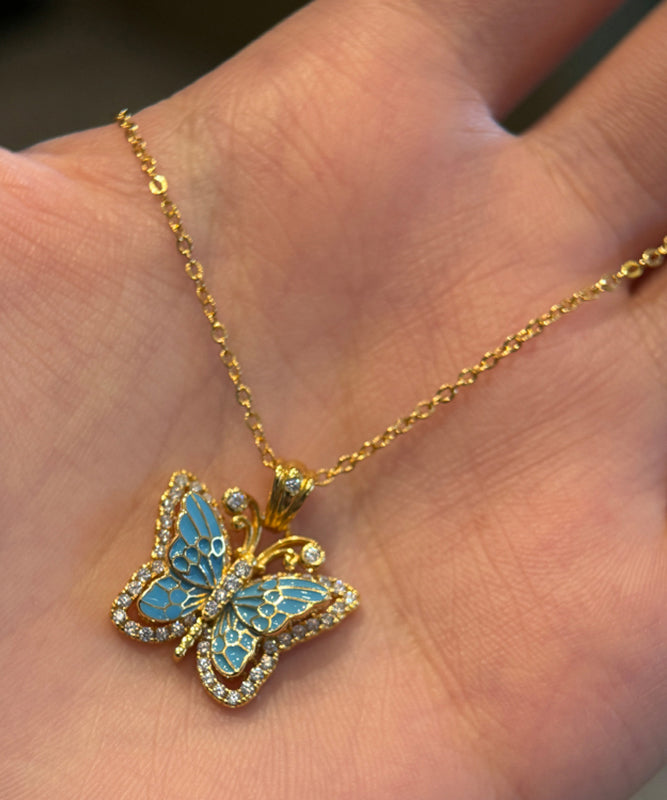 Fine Blue Ancient Dharma Gold Zircon Butterfly Pendant Necklace AC1076 Genistyle Shop