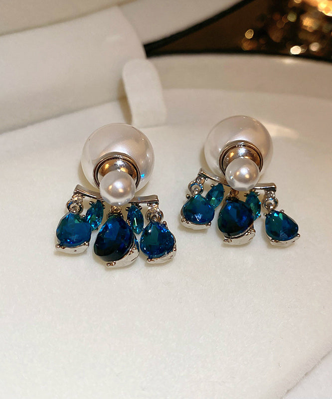 Fine Blue Copper Alloy Zircon Pearl Water Drop Drop Earrings ET036 ABC