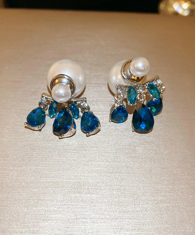 Fine Blue Copper Alloy Zircon Pearl Water Drop Drop Earrings ET036 ABC