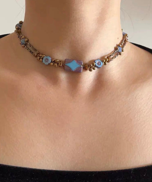 Fine Blue Copper Overgild Beading Gratuated Bead Necklace QU015 JEW-NLC241007