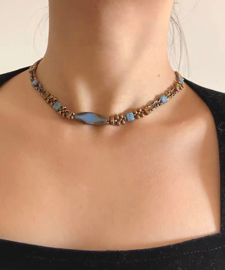 Fine Blue Copper Overgild Beading Gratuated Bead Necklace QU015 JEW-NLC241007