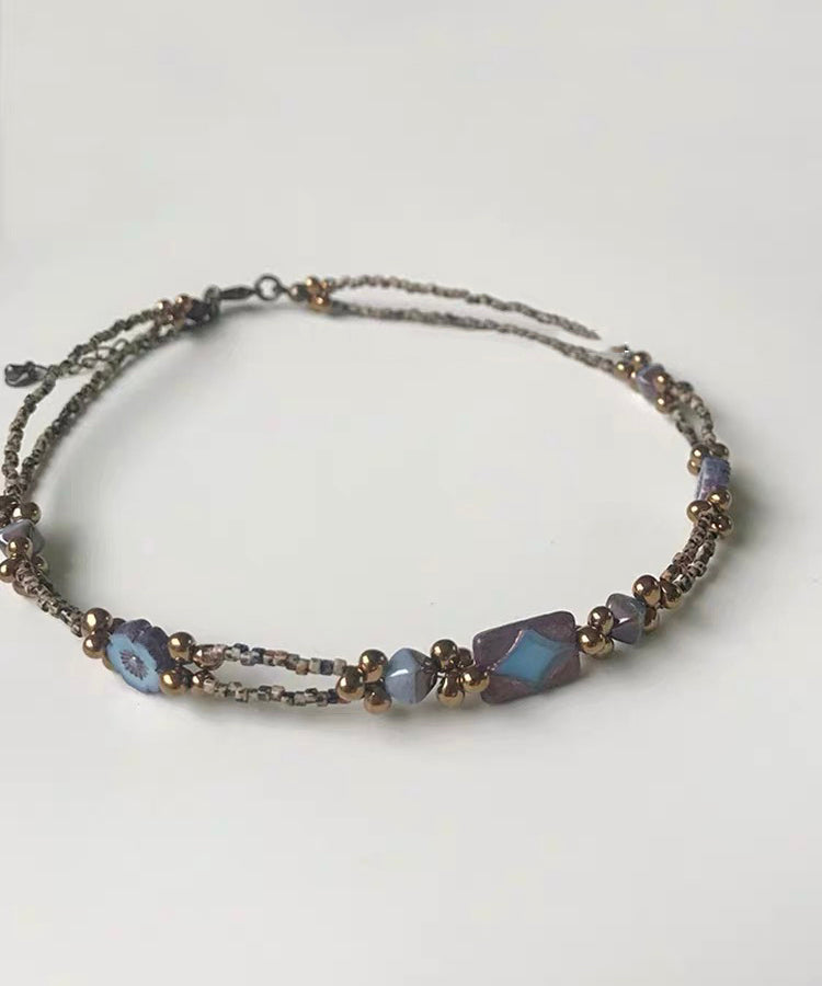 Fine Blue Copper Overgild Beading Gratuated Bead Necklace QU015 JEW-NLC241007