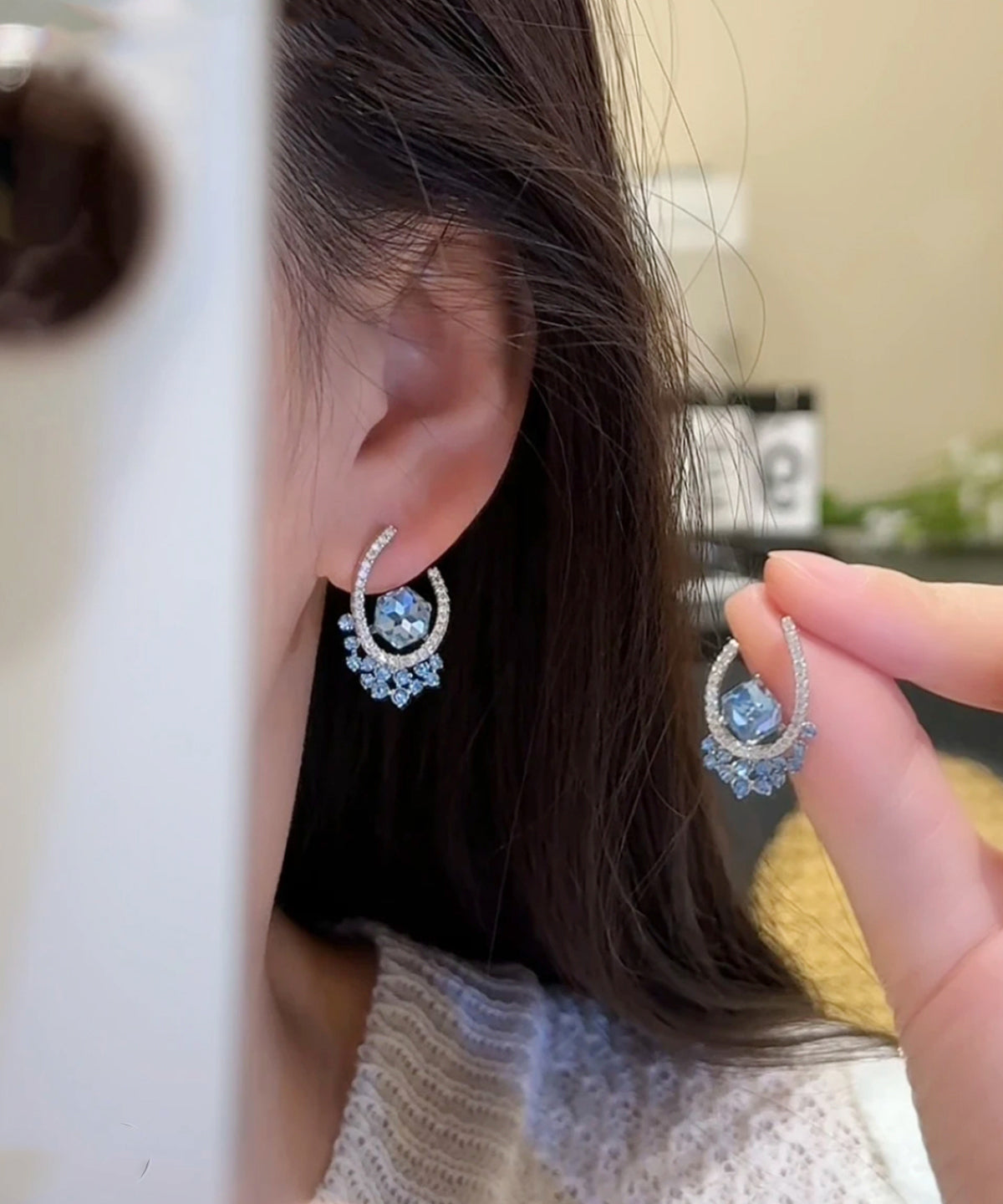 Stud Blue Copper Fine Earrings Zircon Crystal FashionChic