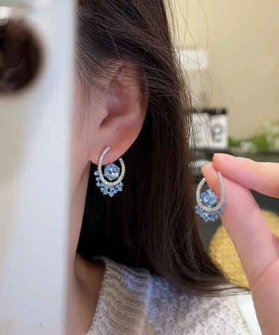 Stud Blue Copper Fine Earrings Zircon Crystal FashionChic