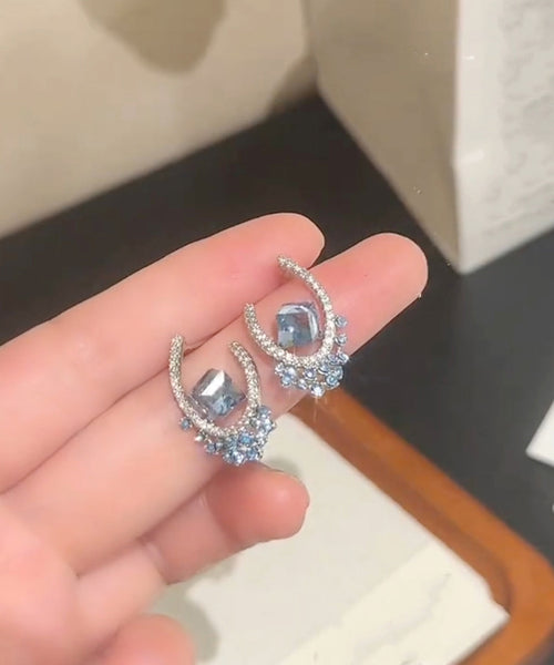 Stud Blue Copper Fine Earrings Zircon Crystal FashionChic