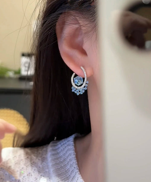 Stud Blue Copper Fine Earrings Zircon Crystal FashionChic