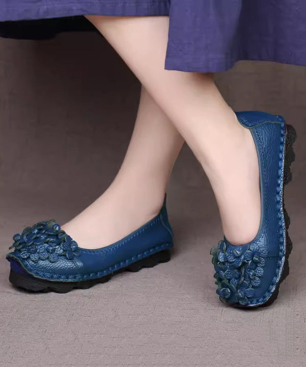 Fine Blue Flower Splicing Cowhide Leather Flat Shoes SL1015 Ada Fashion