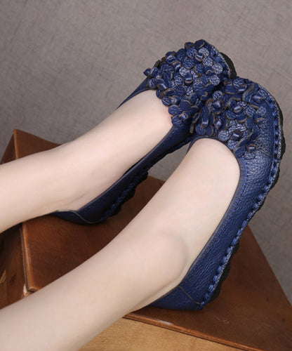 Fine Blue Flower Splicing Cowhide Leather Flat Shoes SL1015 Ada Fashion