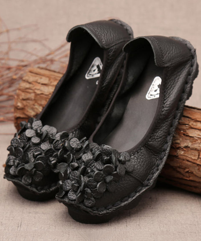 Fine Blue Flower Splicing Cowhide Leather Flat Shoes SL1015 Ada Fashion