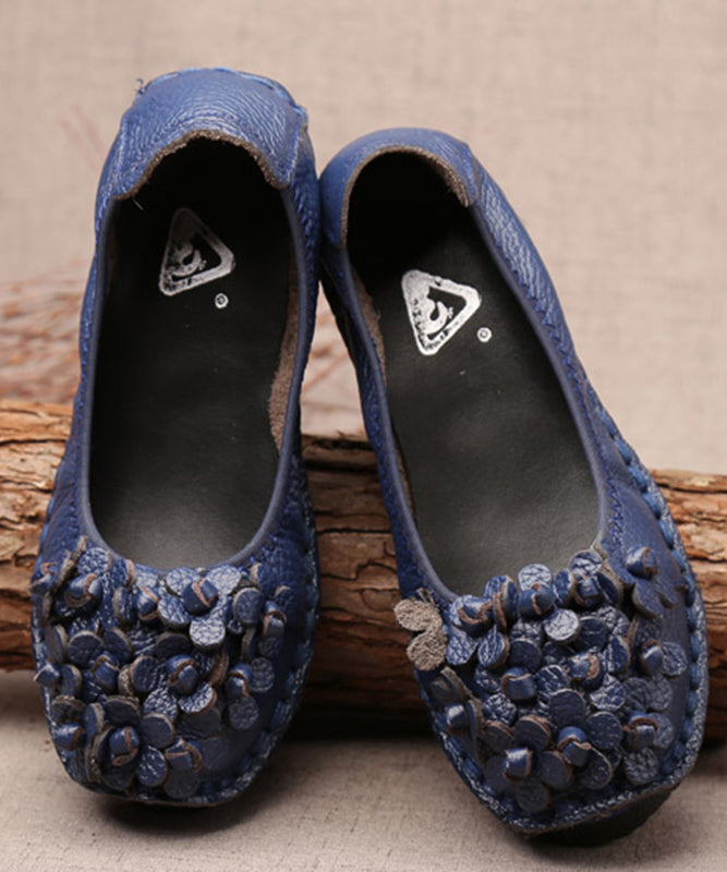 Fine Blue Flower Splicing Cowhide Leather Flat Shoes SL1015 Ada Fashion